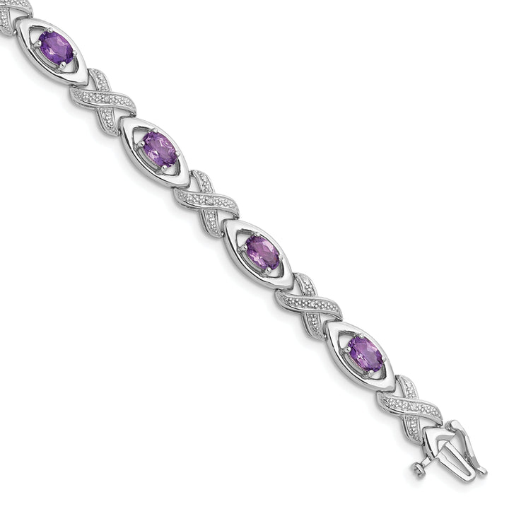 Silver Diamond Amethyst Gemstone Bracelet