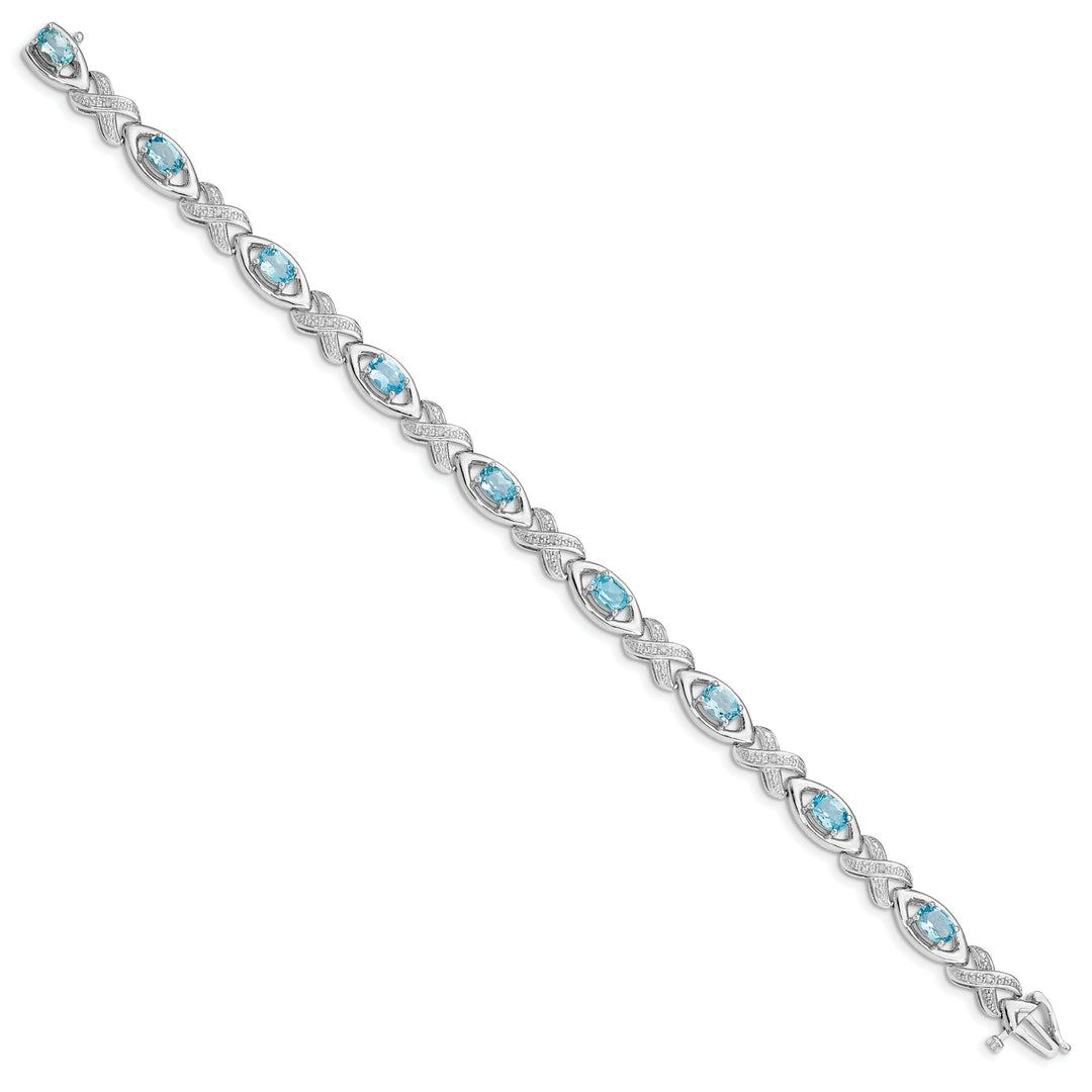 Silver Diamond Blue Topaz Gemstone Bracelet
