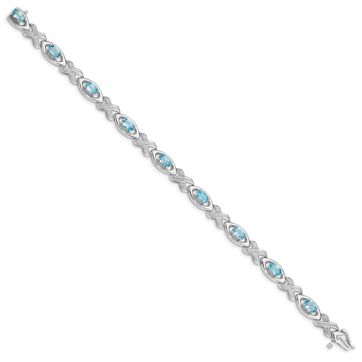 Silver Diamond Blue Topaz Gemstone Bracelet