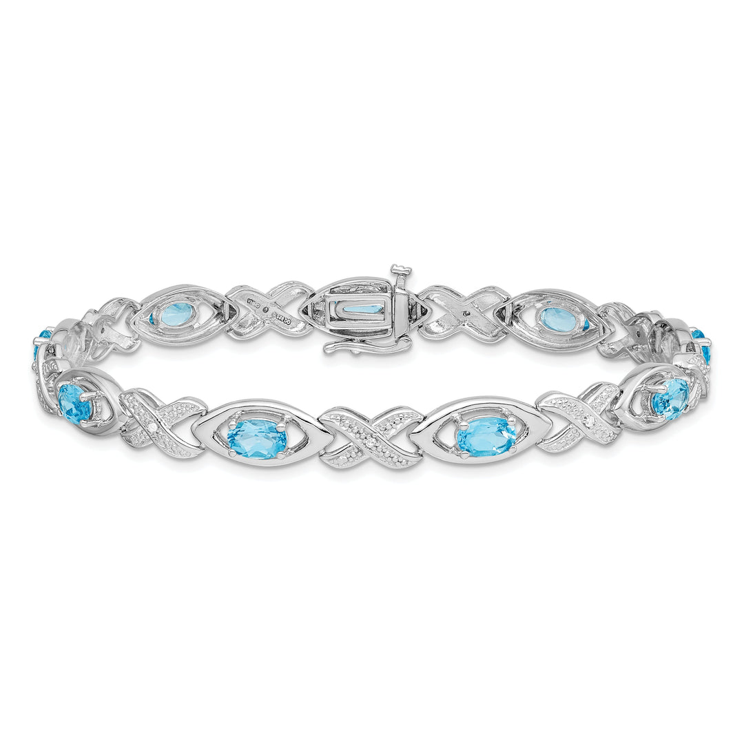 Silver Diamond Blue Topaz Gemstone Bracelet