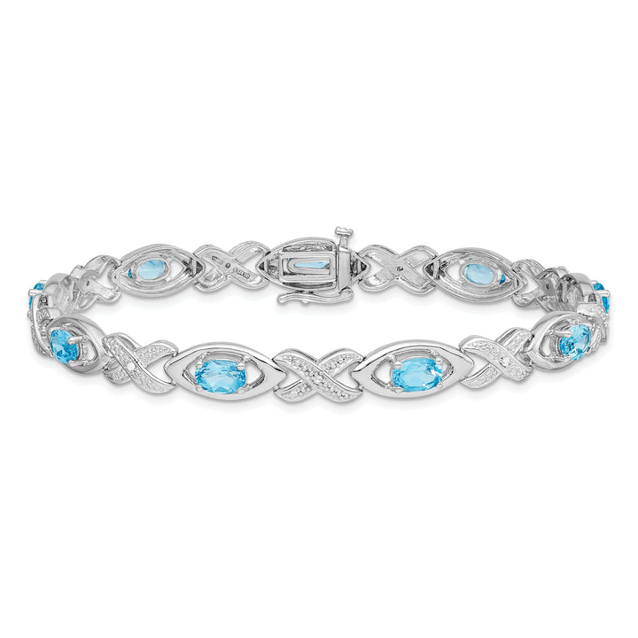 Silver Diamond Blue Topaz Gemstone Bracelet
