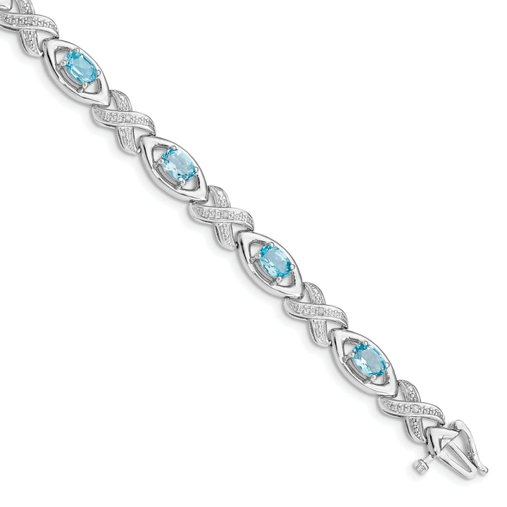 Silver Diamond Blue Topaz Gemstone Bracelet