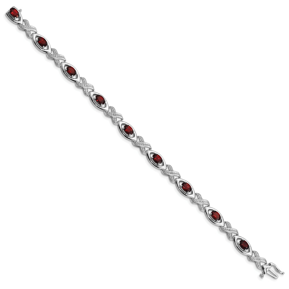 Silver Diamond Garnet Gemstone Bracelet