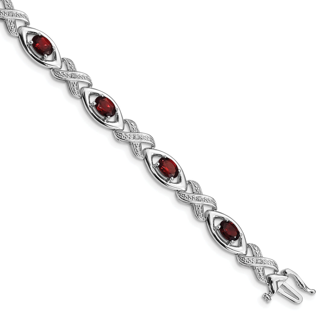 Silver Diamond Garnet Gemstone Bracelet