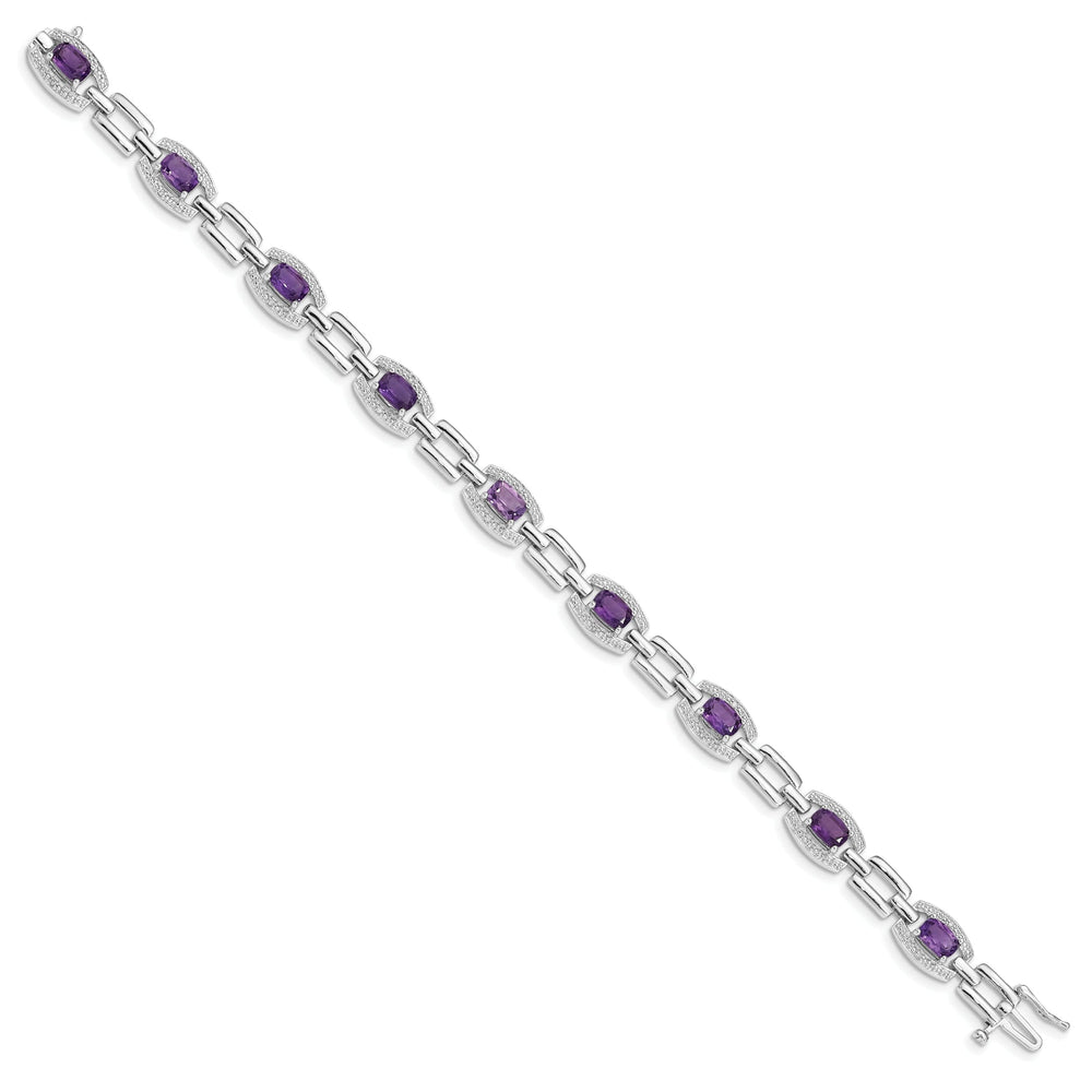 Silver Diamond Cushion Cut Amethyst Bracelet