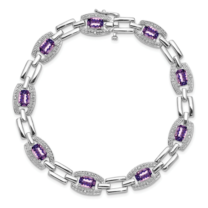 Silver Diamond Cushion Cut Amethyst Bracelet