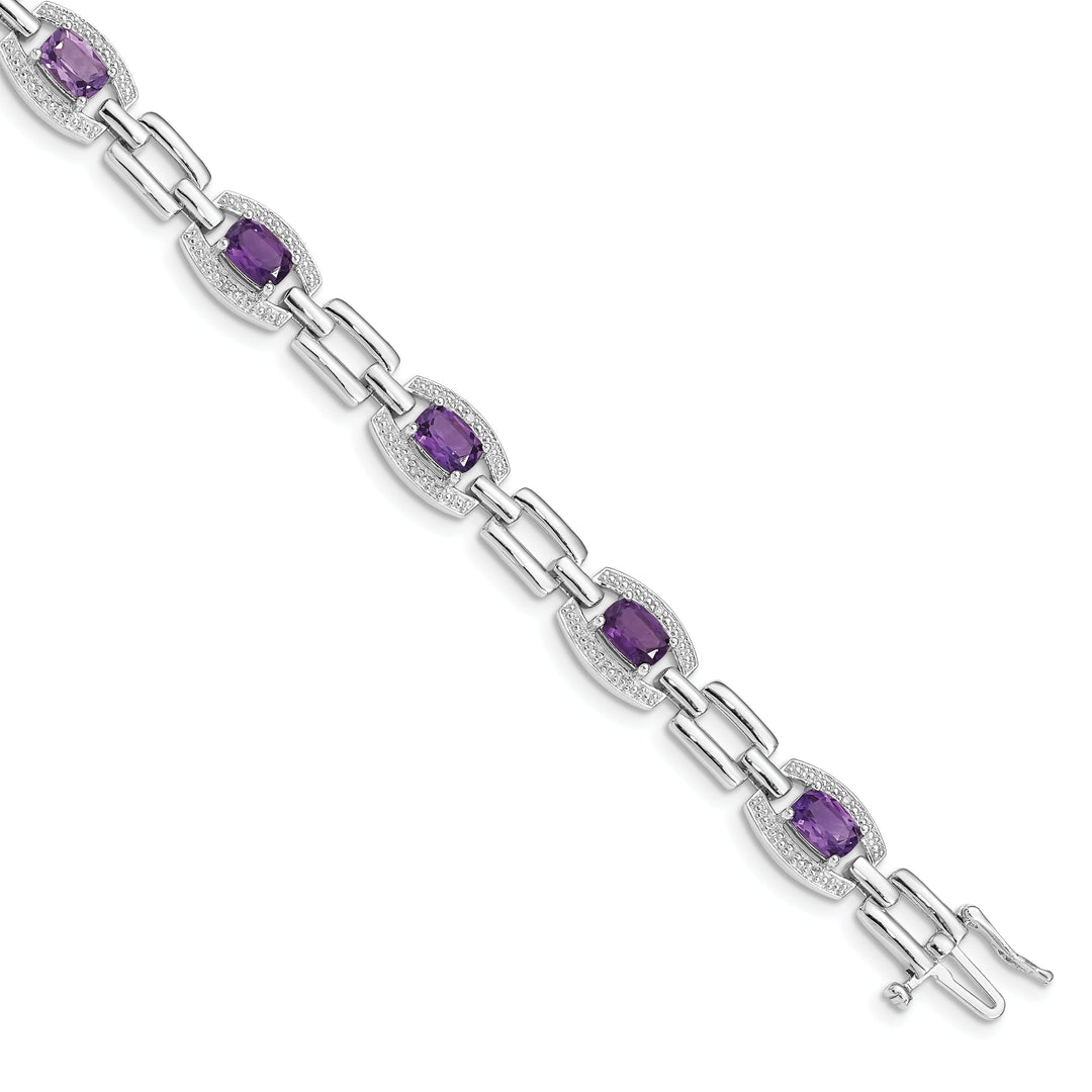 Silver Diamond Cushion Cut Amethyst Bracelet