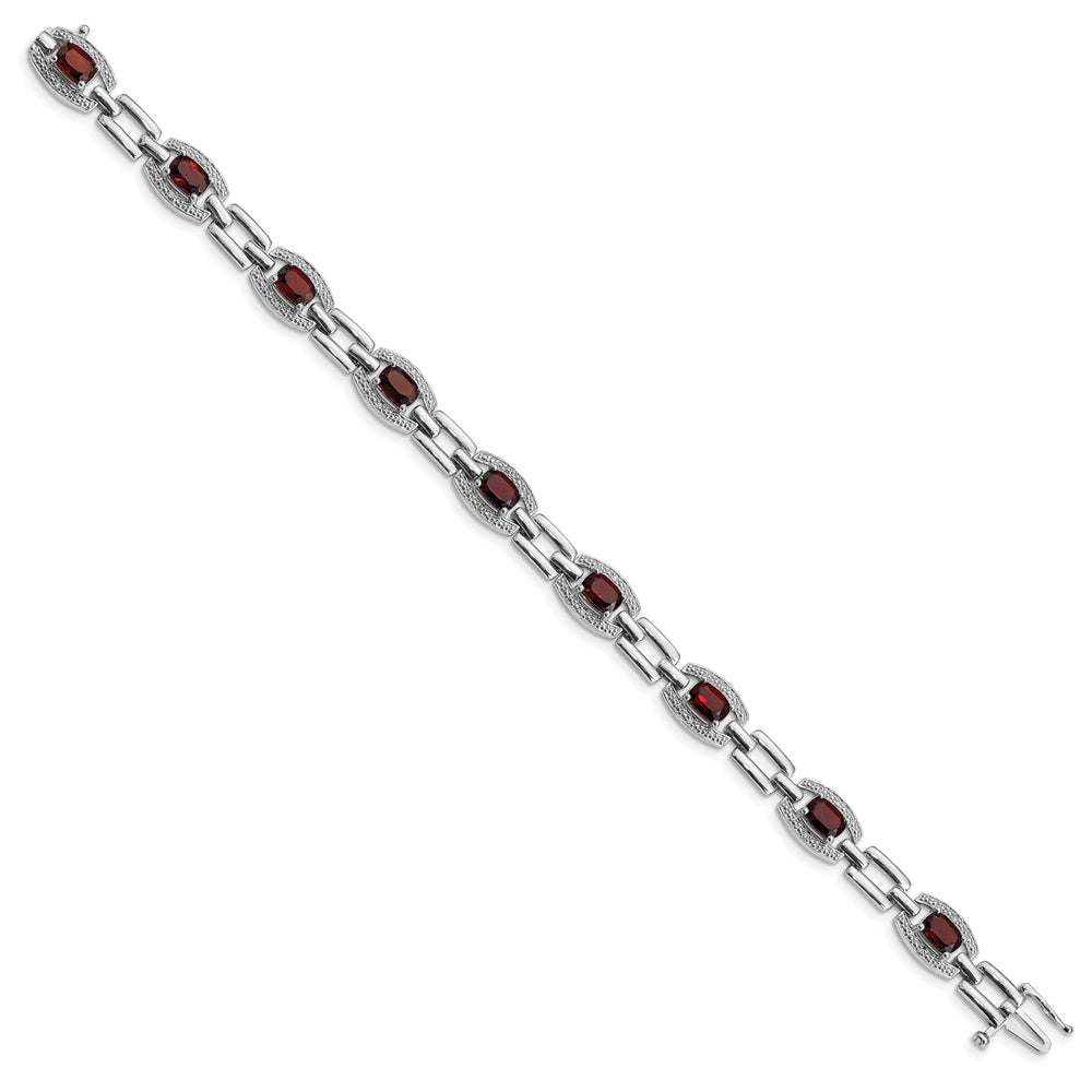 Silver Round Diamond Garnet Gemstone Bracelet