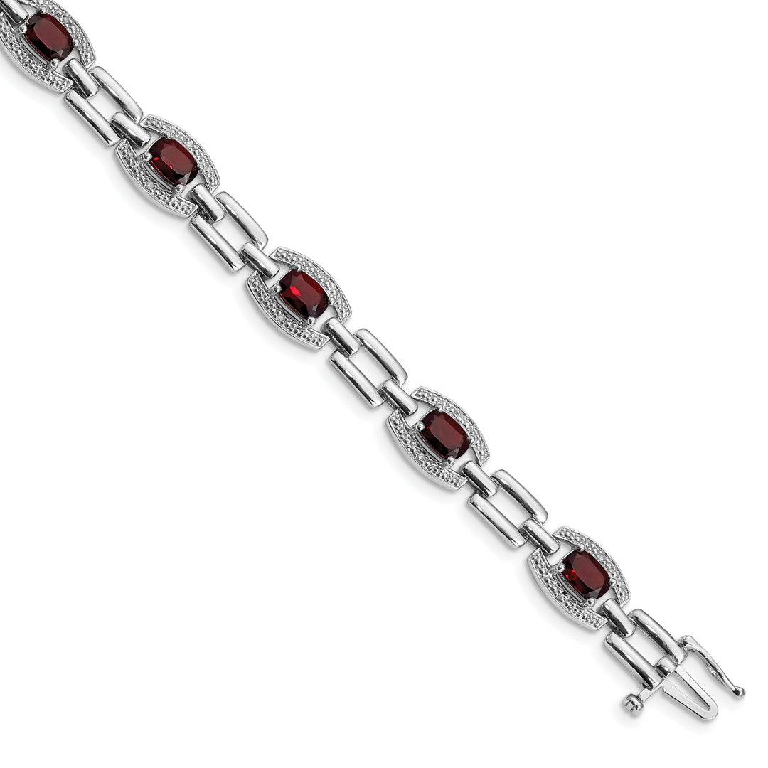 Silver Round Diamond Garnet Gemstone Bracelet