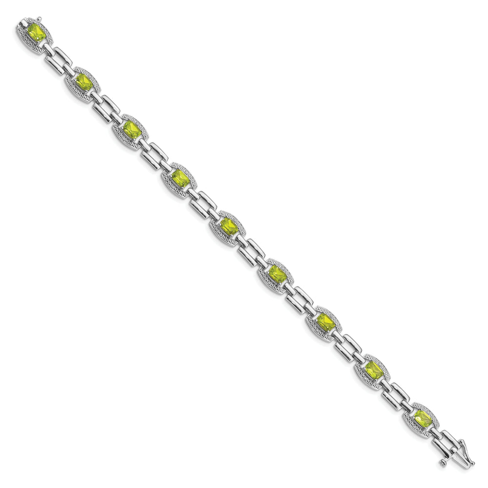 Silver Diamond Peridot Gemstone Bracelet