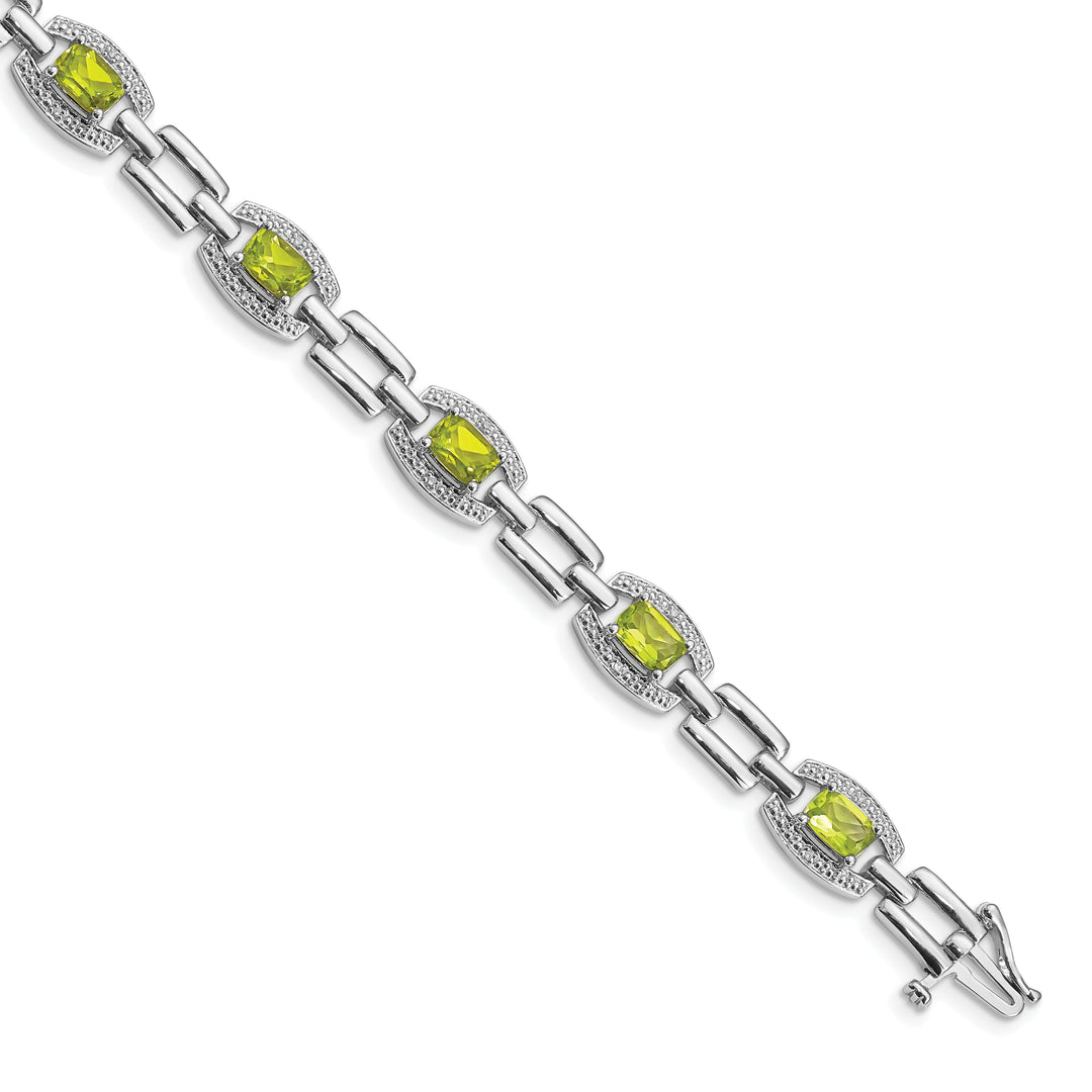 Silver Diamond Peridot Gemstone Bracelet