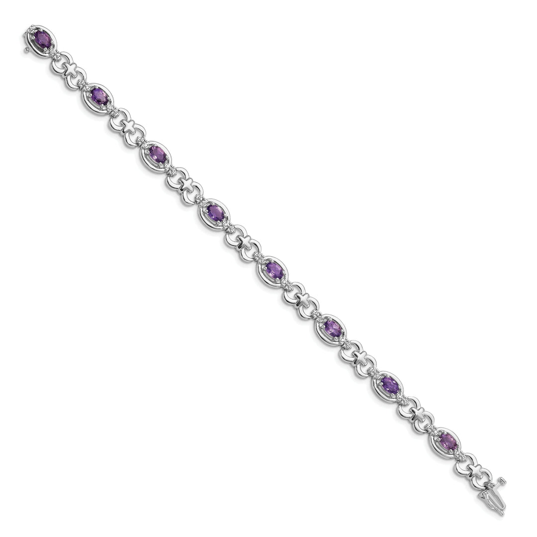 Silver Diamond Genuine Amethyst Bracelet