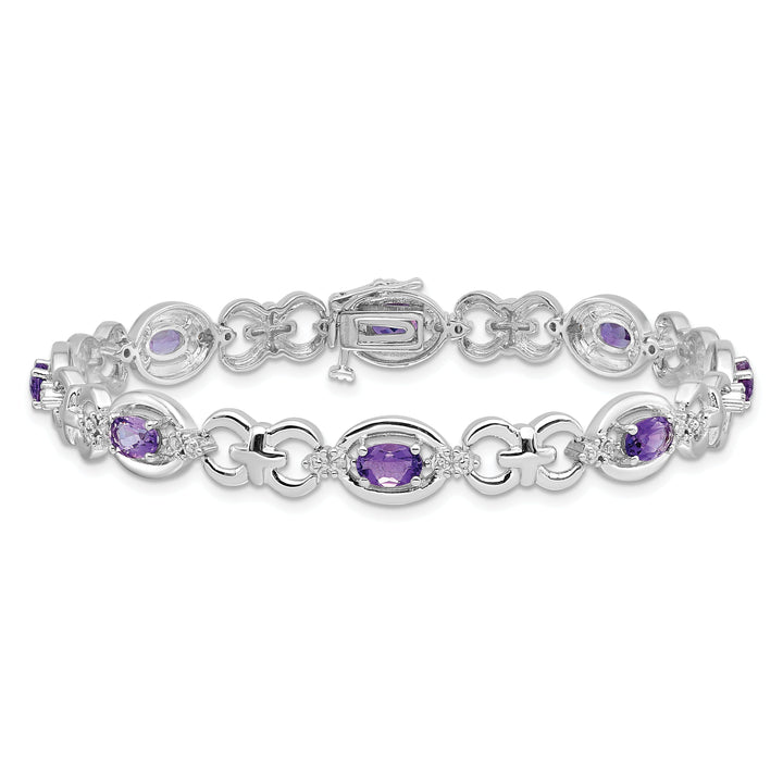 Silver Diamond Genuine Amethyst Bracelet