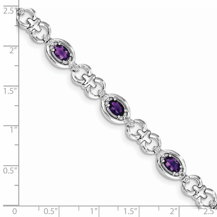 Silver Diamond Genuine Amethyst Bracelet