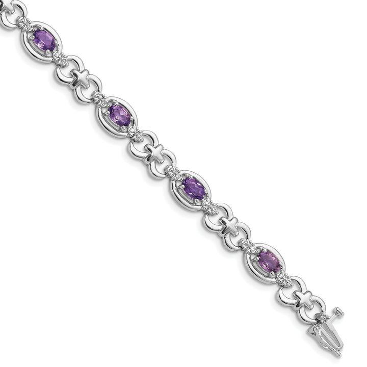 Silver Diamond Genuine Amethyst Bracelet