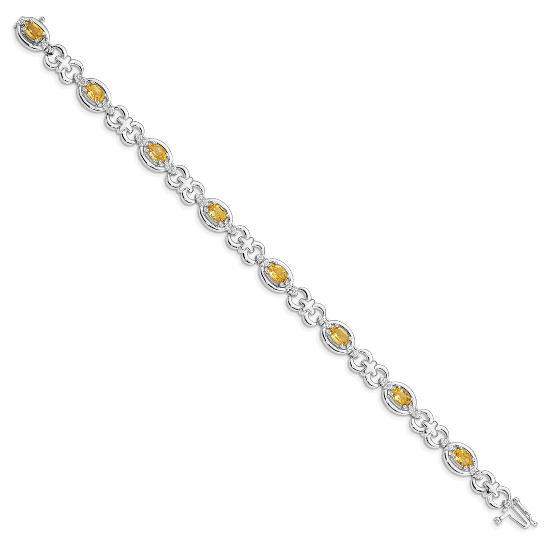 Silver Polish Citrine Gemstone Diamond Bracelet