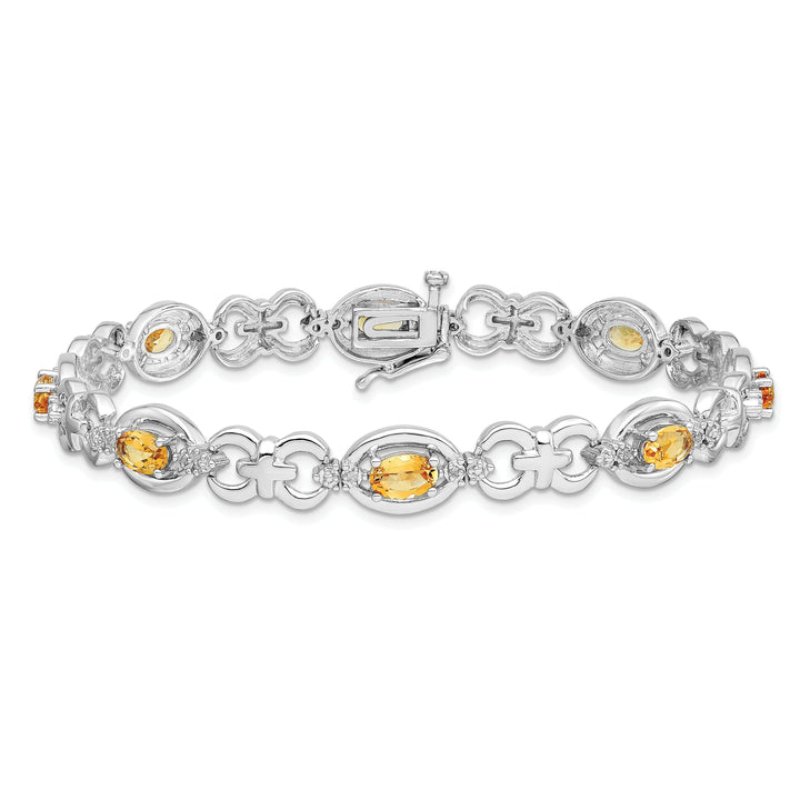 Silver Polish Citrine Gemstone Diamond Bracelet