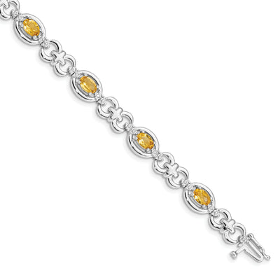Silver Polish Citrine Gemstone Diamond Bracelet
