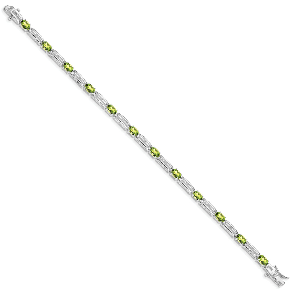 Silver Oval Peridot Gemstone Diamond Bracelet