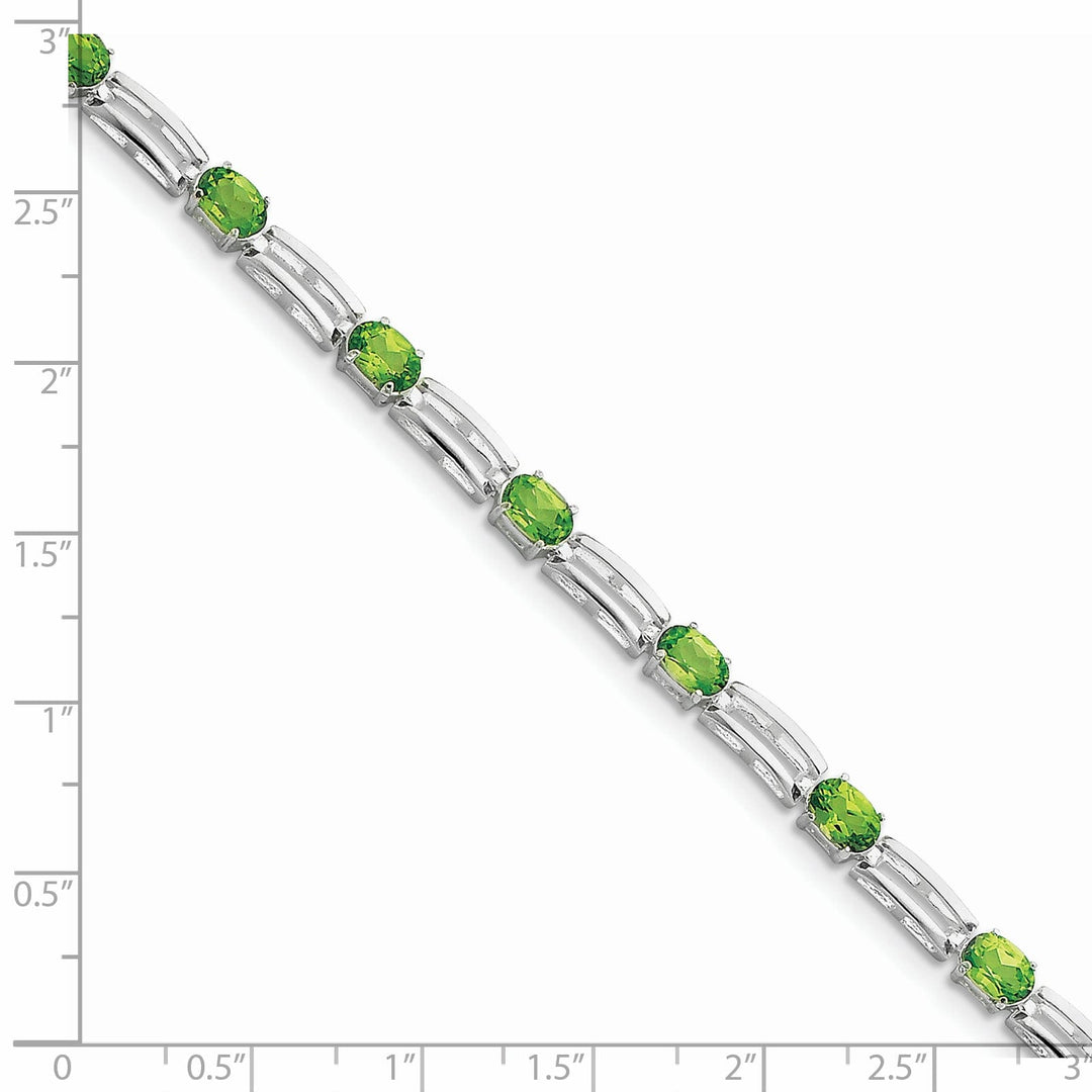 Silver Oval Peridot Gemstone Diamond Bracelet