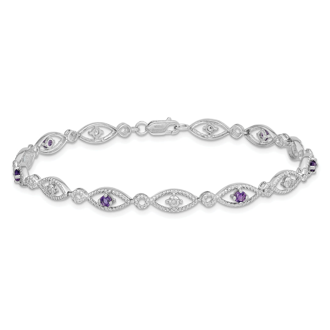 Silver Diamond Amethyst Gemstone Bracelet