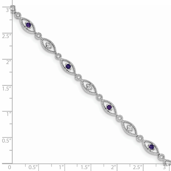 Silver Diamond Amethyst Gemstone Bracelet