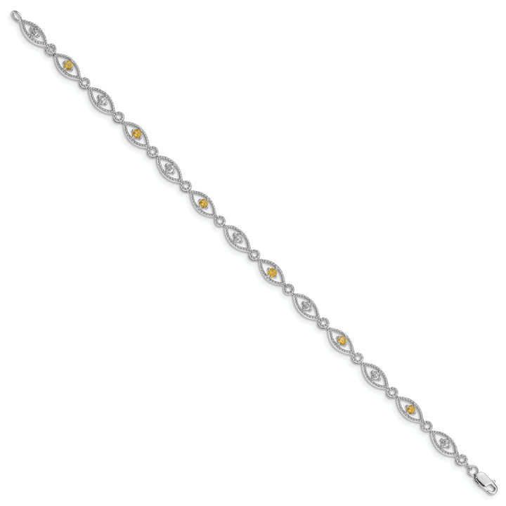 Silver Citrine Gemstone Round Diamond Bracelet