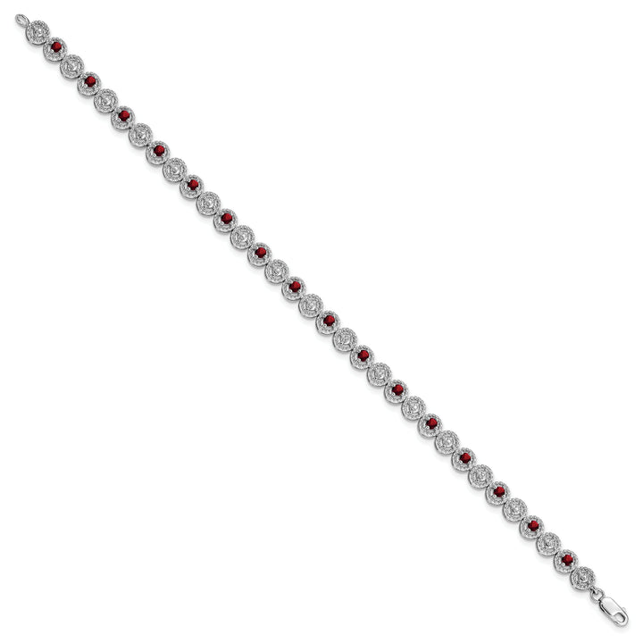 Silver Diamond Garnet Gemstone Bracelet