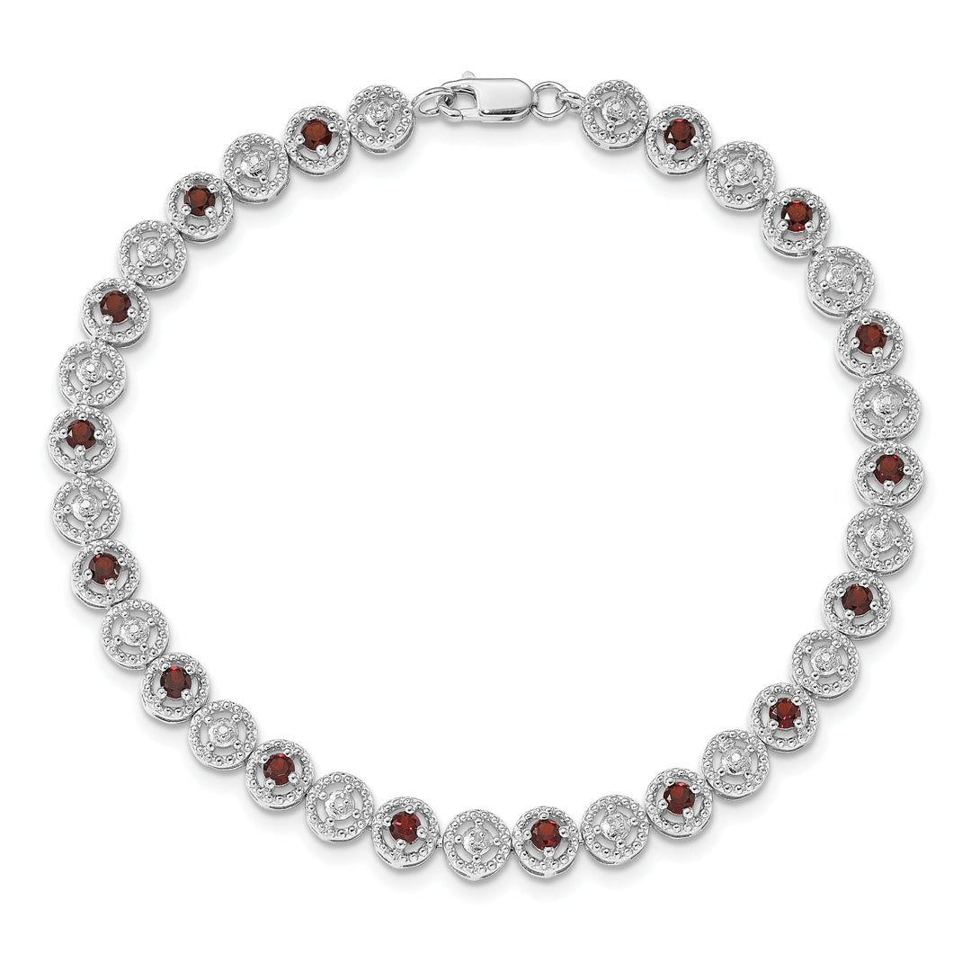 Silver Diamond Garnet Gemstone Bracelet