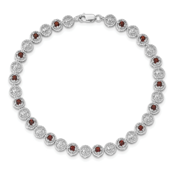 Silver Diamond Garnet Gemstone Bracelet