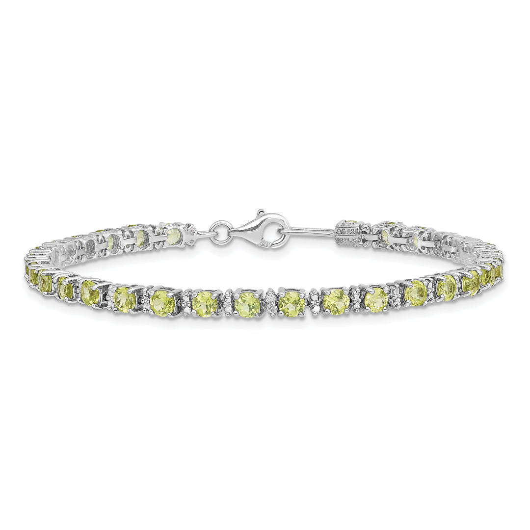 Silver Peridot Gemstone Diamond Bracelet