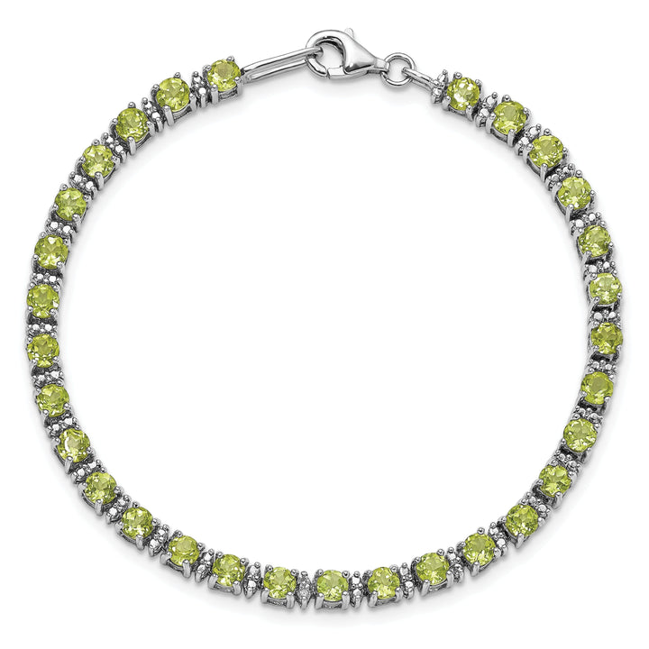 Silver Peridot Gemstone Diamond Bracelet