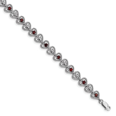 Silver Diamond Round Garnet Gemstone Bracelet