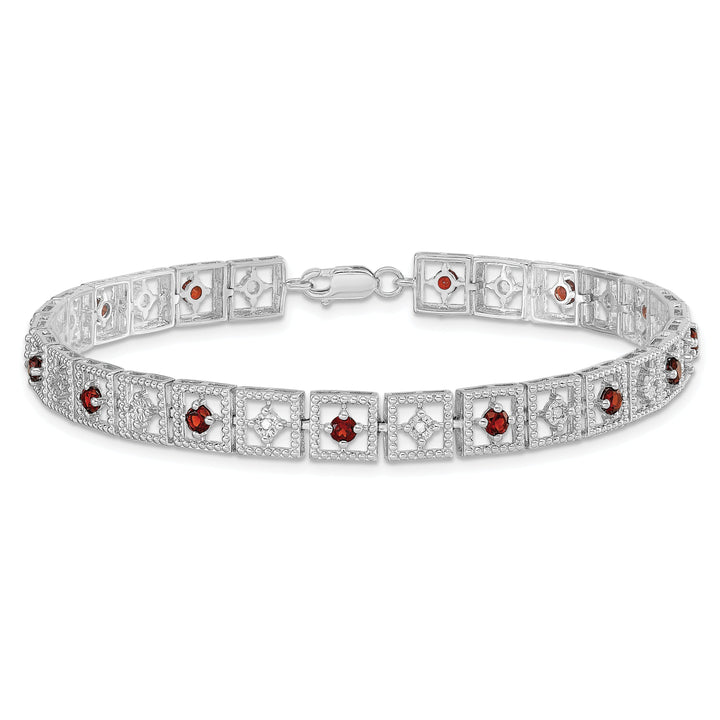 Silver Round Diamond arnet Gemstone Bracelet