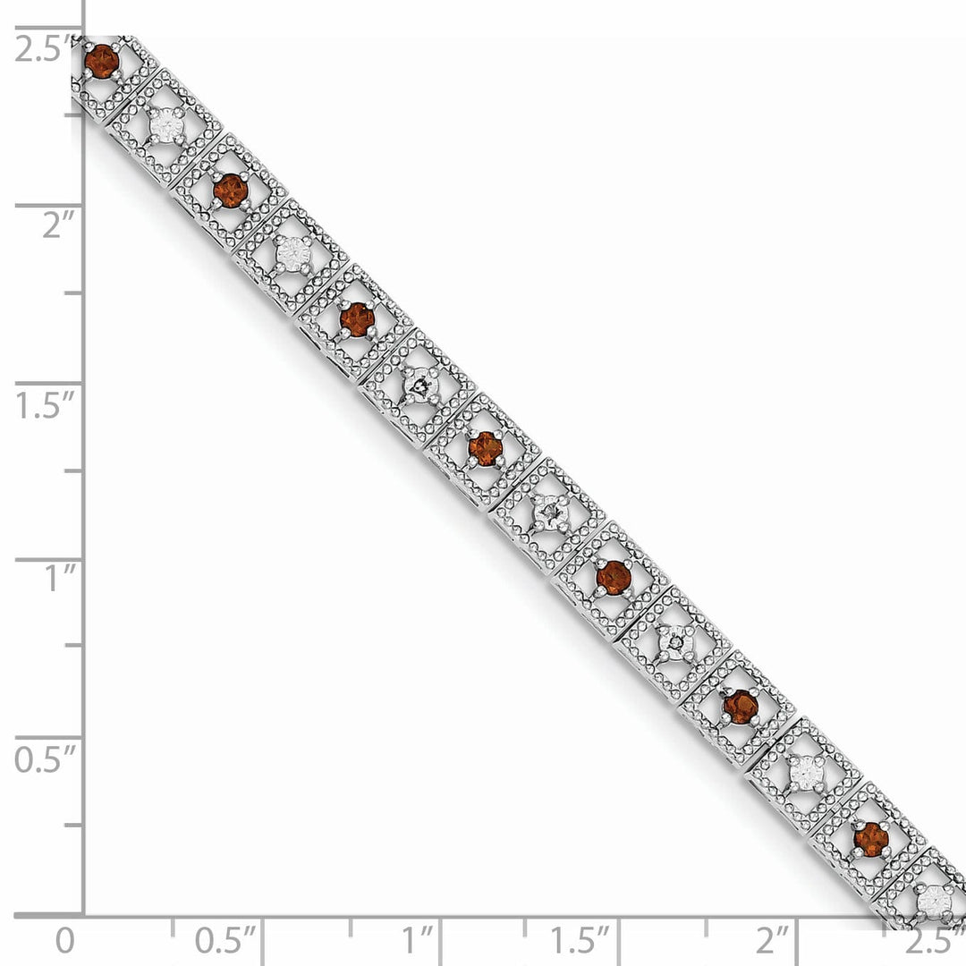 Silver Round Diamond arnet Gemstone Bracelet