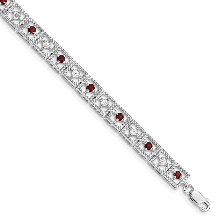 Silver Round Diamond arnet Gemstone Bracelet