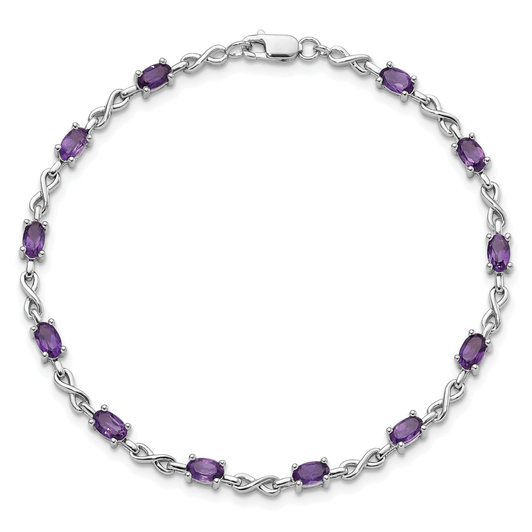 Silver Oval Cut Genuine Amethyst Bracelet