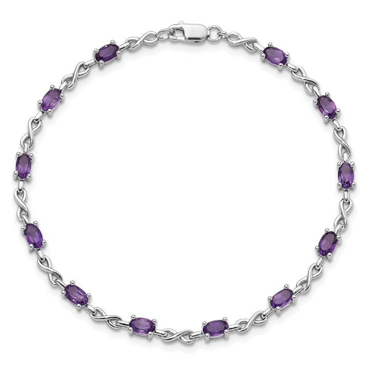 Silver Oval Cut Genuine Amethyst Bracelet