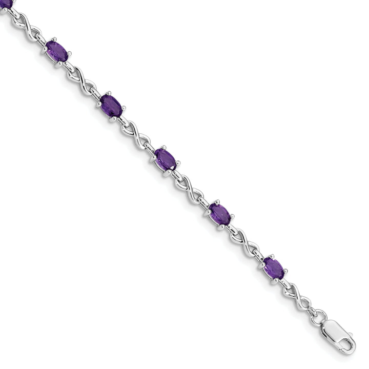 Silver Oval Cut Genuine Amethyst Bracelet