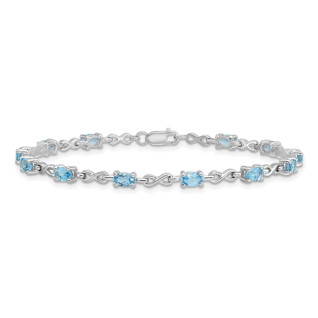 Silver Polished Blue Topaz Gemstone Bracelet