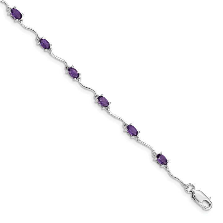 Silver Genuine Amethyst Gemstone Bracelet