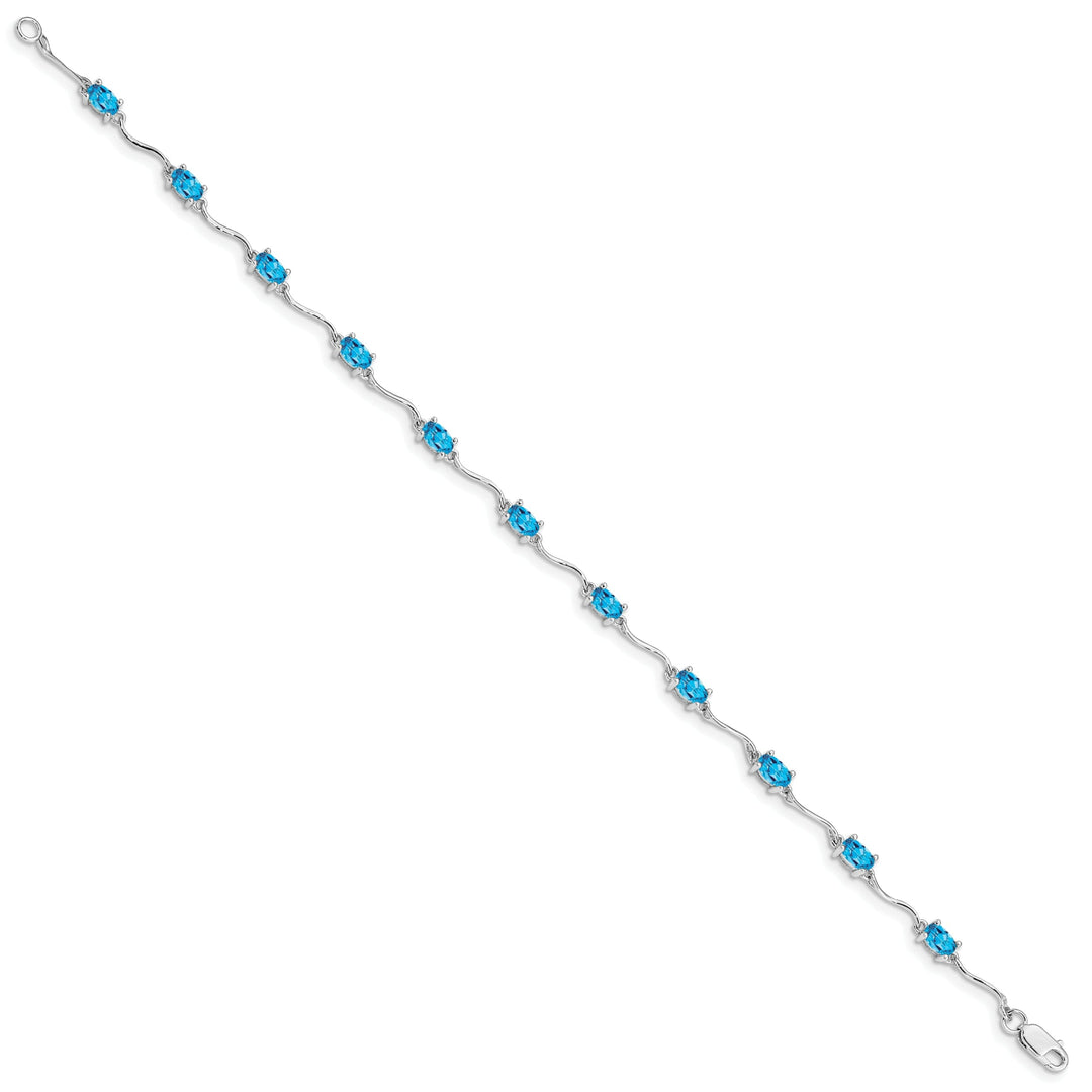 Silver Polished Blue Topaz Gemstone Bracelet