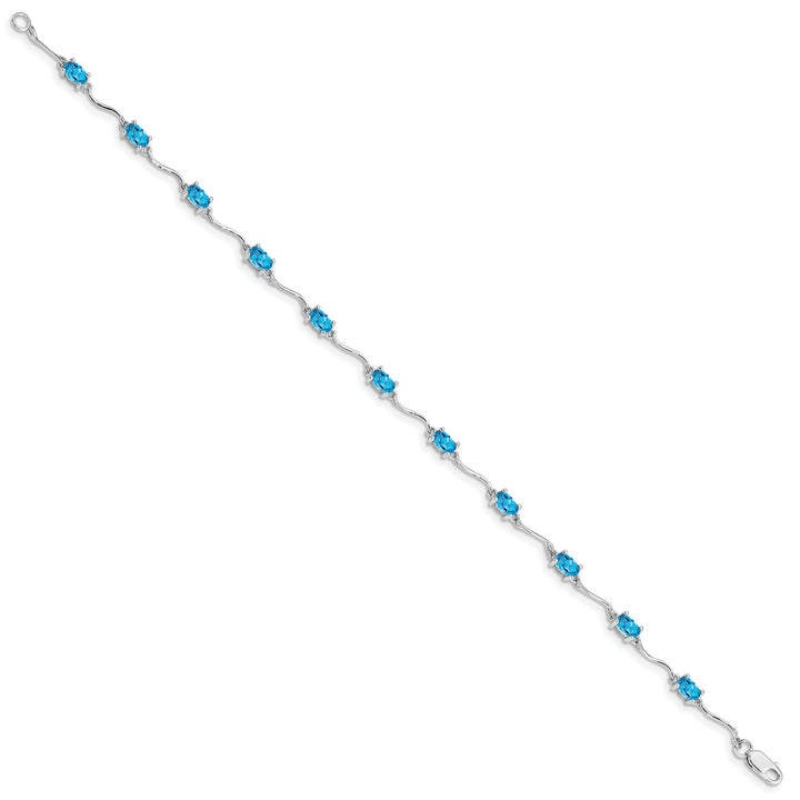 Silver Polished Blue Topaz Gemstone Bracelet