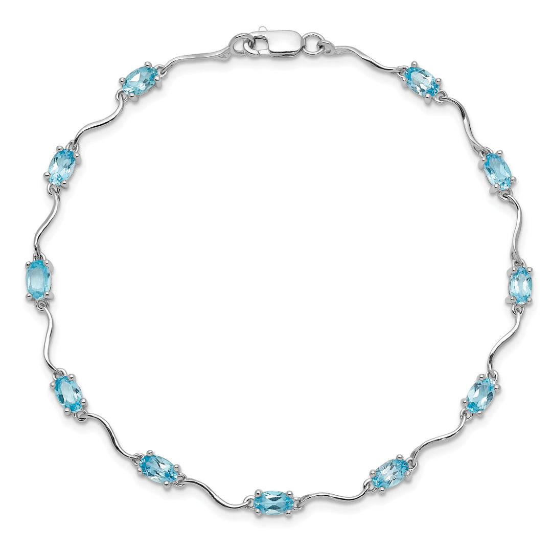 Silver Polished Blue Topaz Gemstone Bracelet