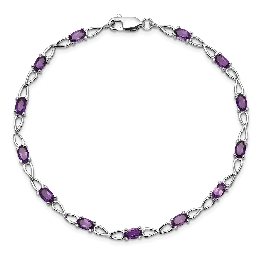 Silver Oval Cut Genuine Amethyst Bracelet