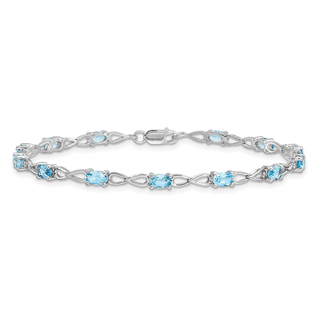 Silver Oval Swiss Blue Topaz Gemstone Bracelet