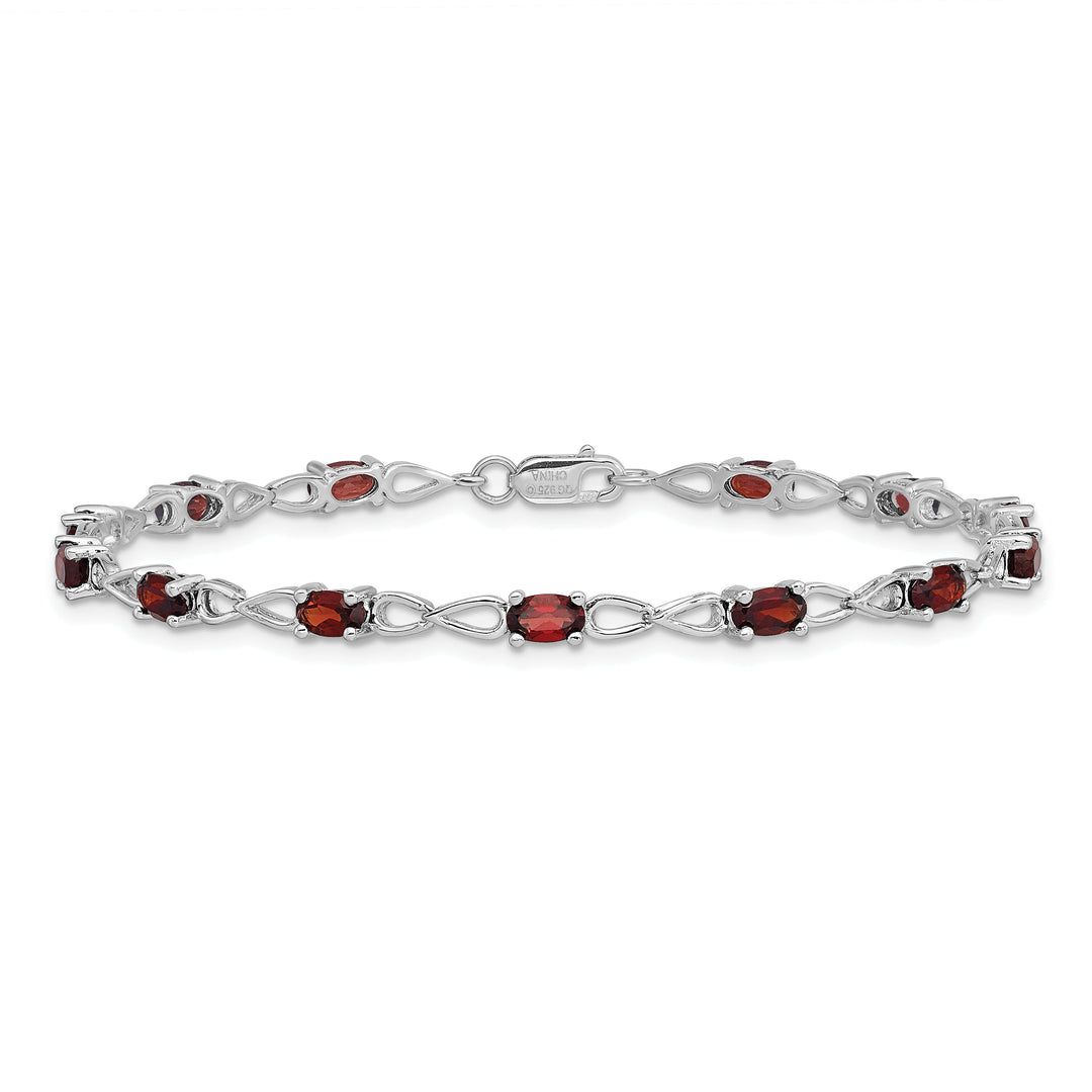 Silver Oval Stones Garnet Gemstone Bracelet