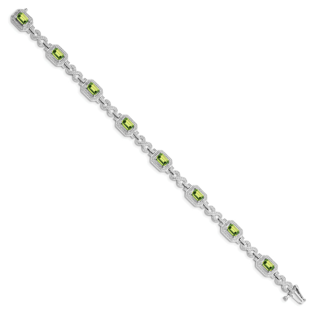 Silver Oval Shape Peridot Gemstone Bracelet