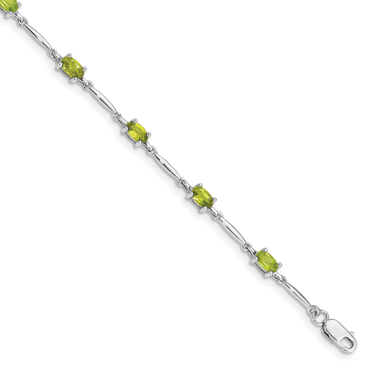 Silver Oval Shape Peridot Gemstone Bracelet