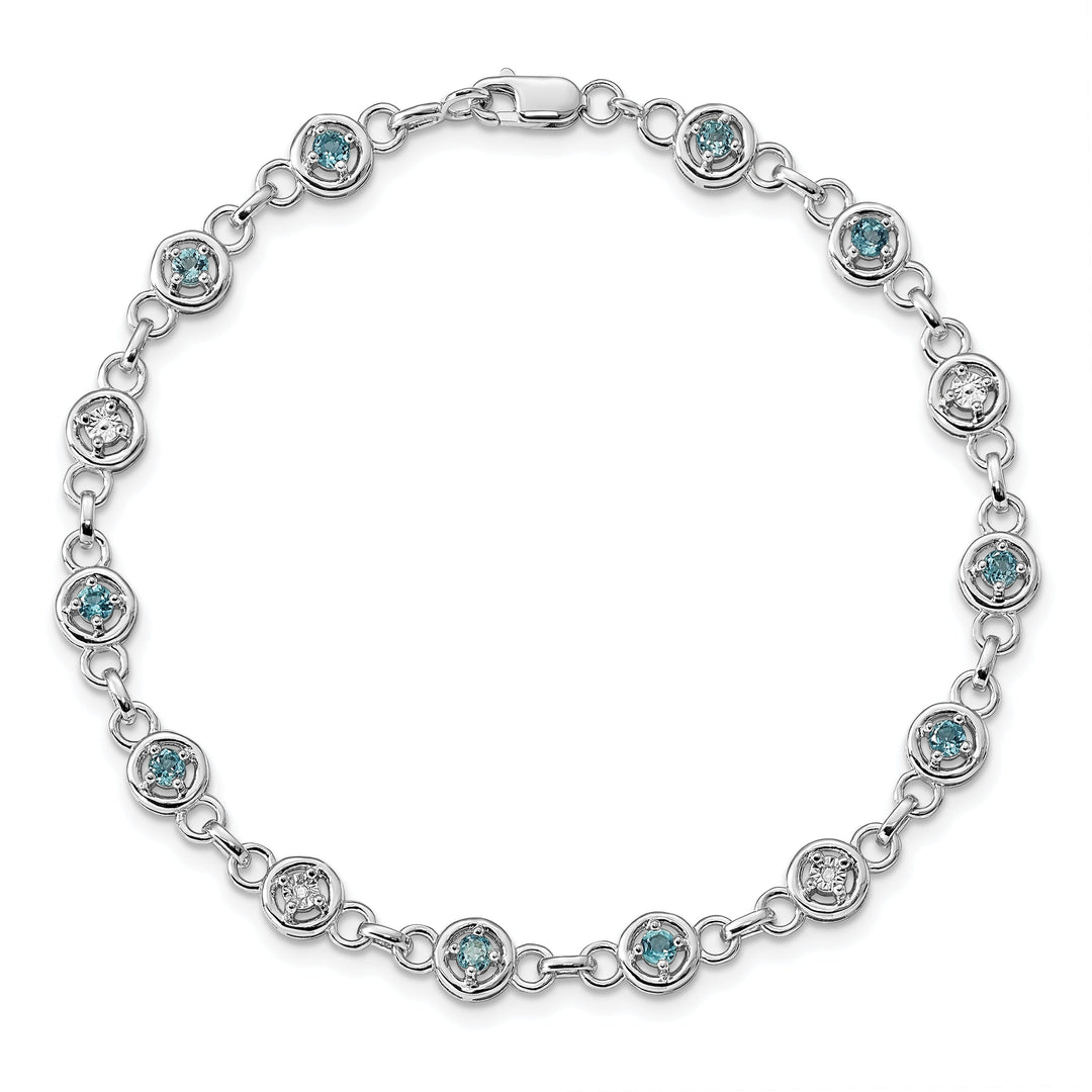 Silver Diamond Blue Topaz Gemstone Bracelet